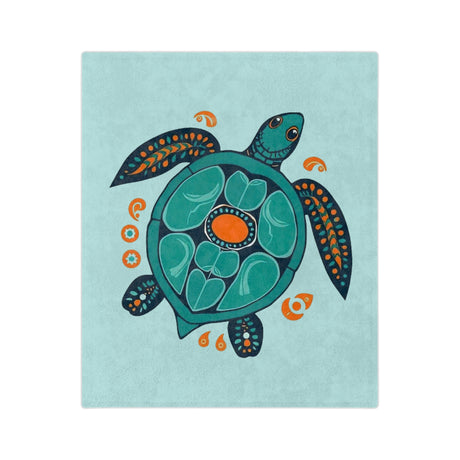 Blue Turtle-Themed Velveteen Microfiber Blanket - Great for living rooms, bedroom or the beach - 3 Sizes
