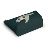 Dark Teal Collage Sea Turtle Print Accessory Pouch