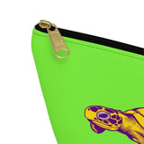 Neon Green Purple and Gold Sea Turtle Print Accessory Pouch