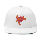 Pink Red and Orange Embroidered Sea Turtle Flat Bill Cap