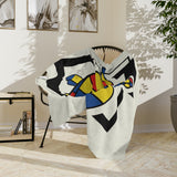 Bauhaus Inspired Red Yellow Blue Sea Turtle-Themed Velveteen Microfiber Blanket - 3 Sizes