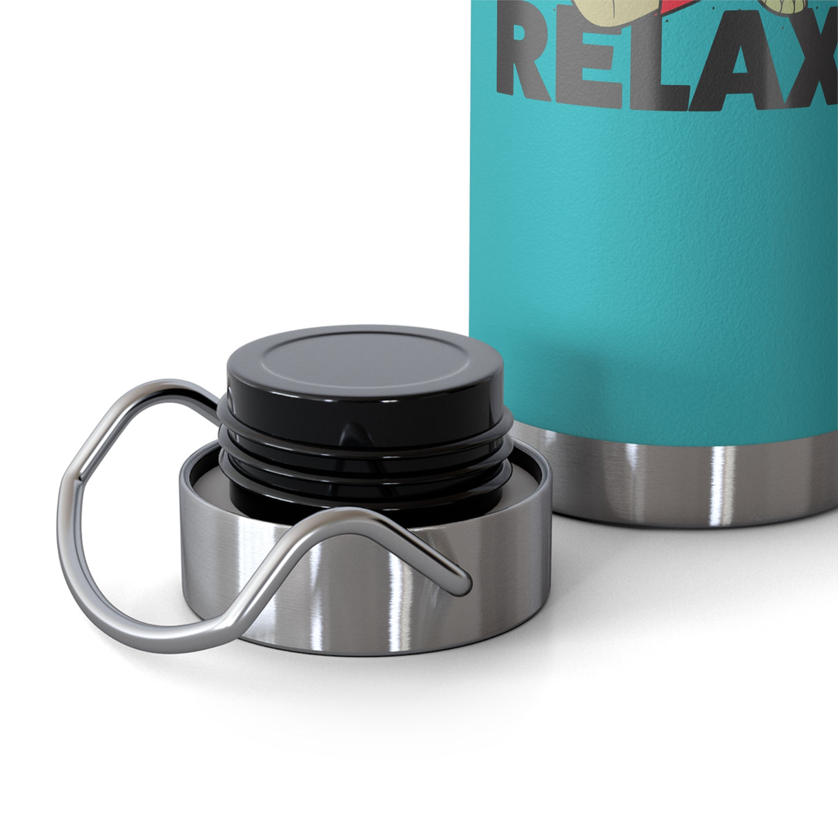 RELAX Cartoon Turtle Water Bottle 22oz - Cute Turtle Design, Insulated Drinkware for Summer, Beach Days, Gifts for Friends