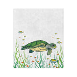 Green Sea Turtle in The Grass -Themed Velveteen Microfiber Blanket - 3 Sizes