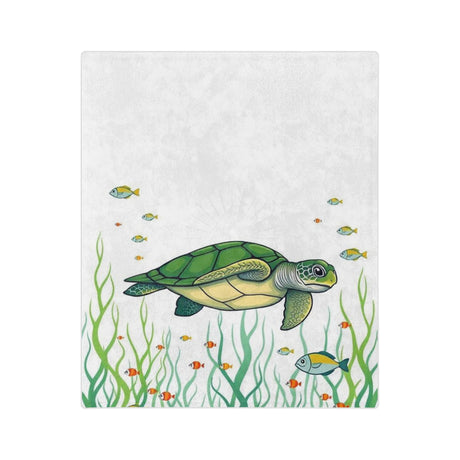 Green Sea Turtle in The Grass -Themed Velveteen Microfiber Blanket - 3 Sizes
