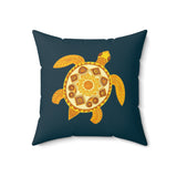 Gold and Dark Blue Sea Turtle Pillow, Faux Suede Pillow - 4 sizes