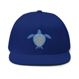 Blue Sea Turtle Profile Embroidered Flat Bill Cap