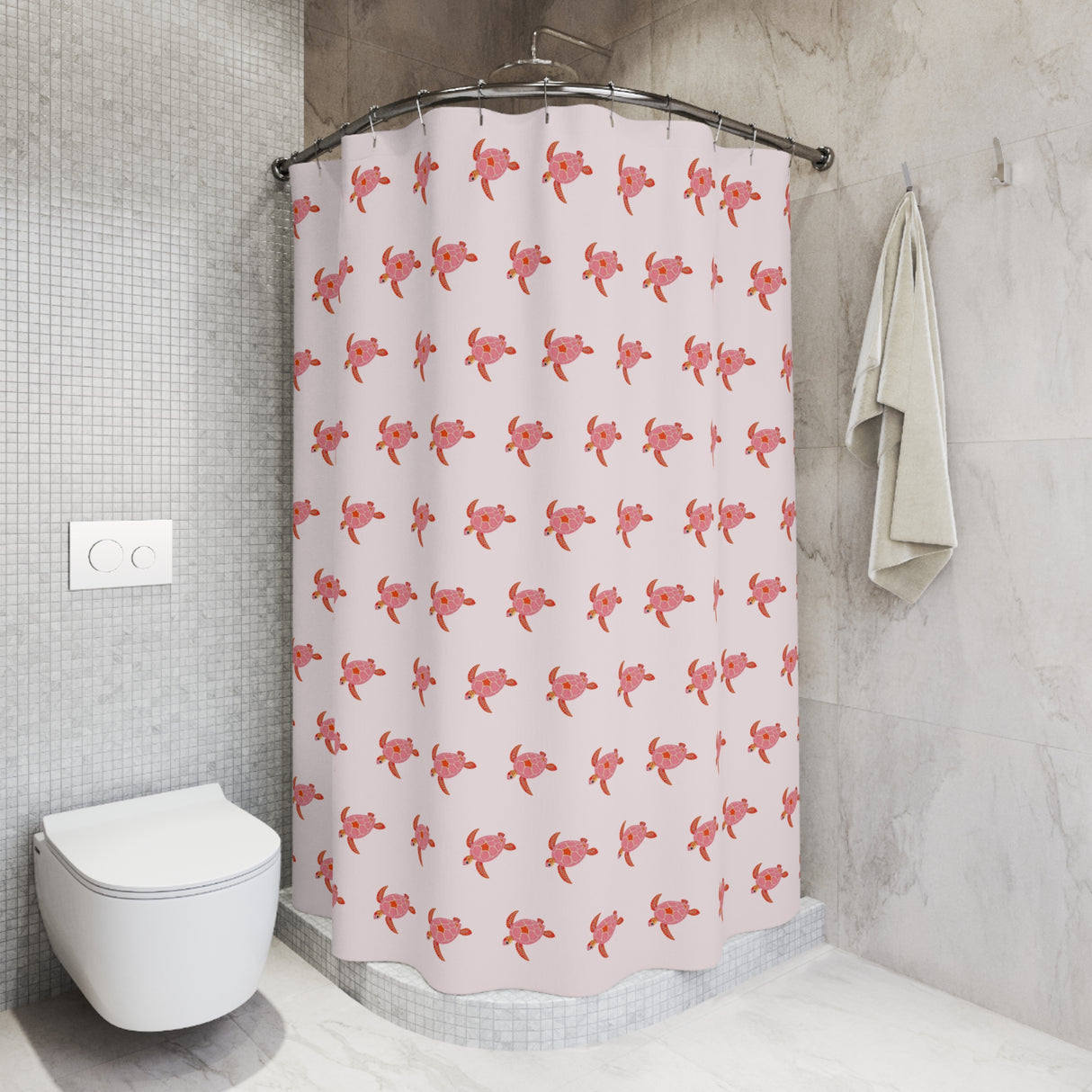Fun Pink Sea Turtle Shower Curtains - Coastal Bathroom Decor