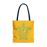 Gold and Teal Tropical Flower Sea Turtle Tote Bag, Eco-Friendly Shopping Bag, Summer Beach Bag, Animal Lover Gift, Cute Tote for Kids & Adults