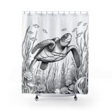 Balck and White Sketch Style Sea Turtle Shower Curtains - Coastal Bathroom Decor