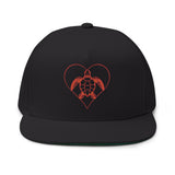 Red Sea Turtle Heart Embroidered Flat Bill Cap