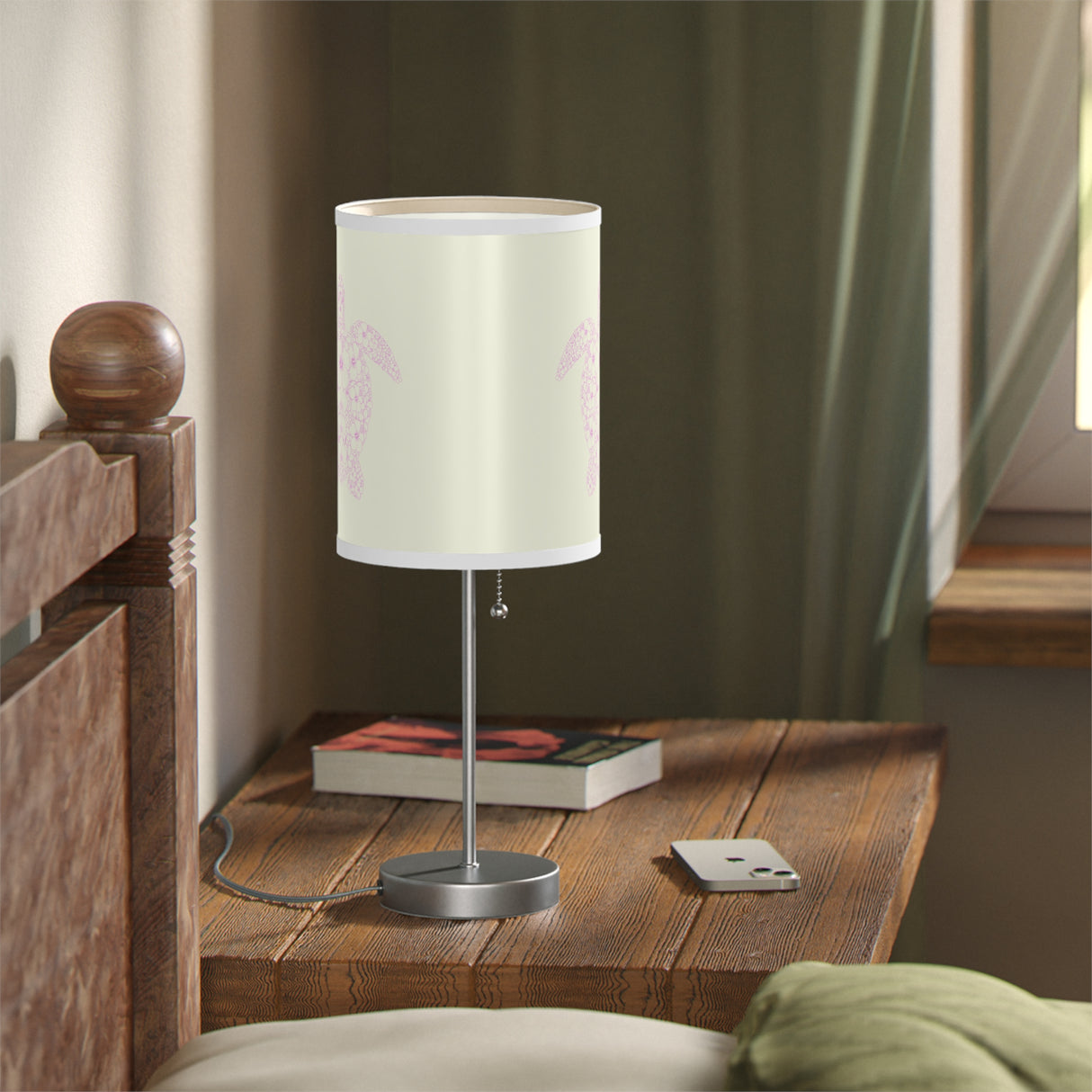 Colorful Pink Tropical Sea Turtle Table Lamp, Nightstand Light, Sea Life Decor, Beach House Accent, Kid's Room Lighting