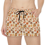Retro Brown and Orange Tropical Sea Turtle Print Womens Shorts