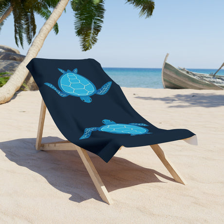 Dark Blue Sea Turtle Beach Towel