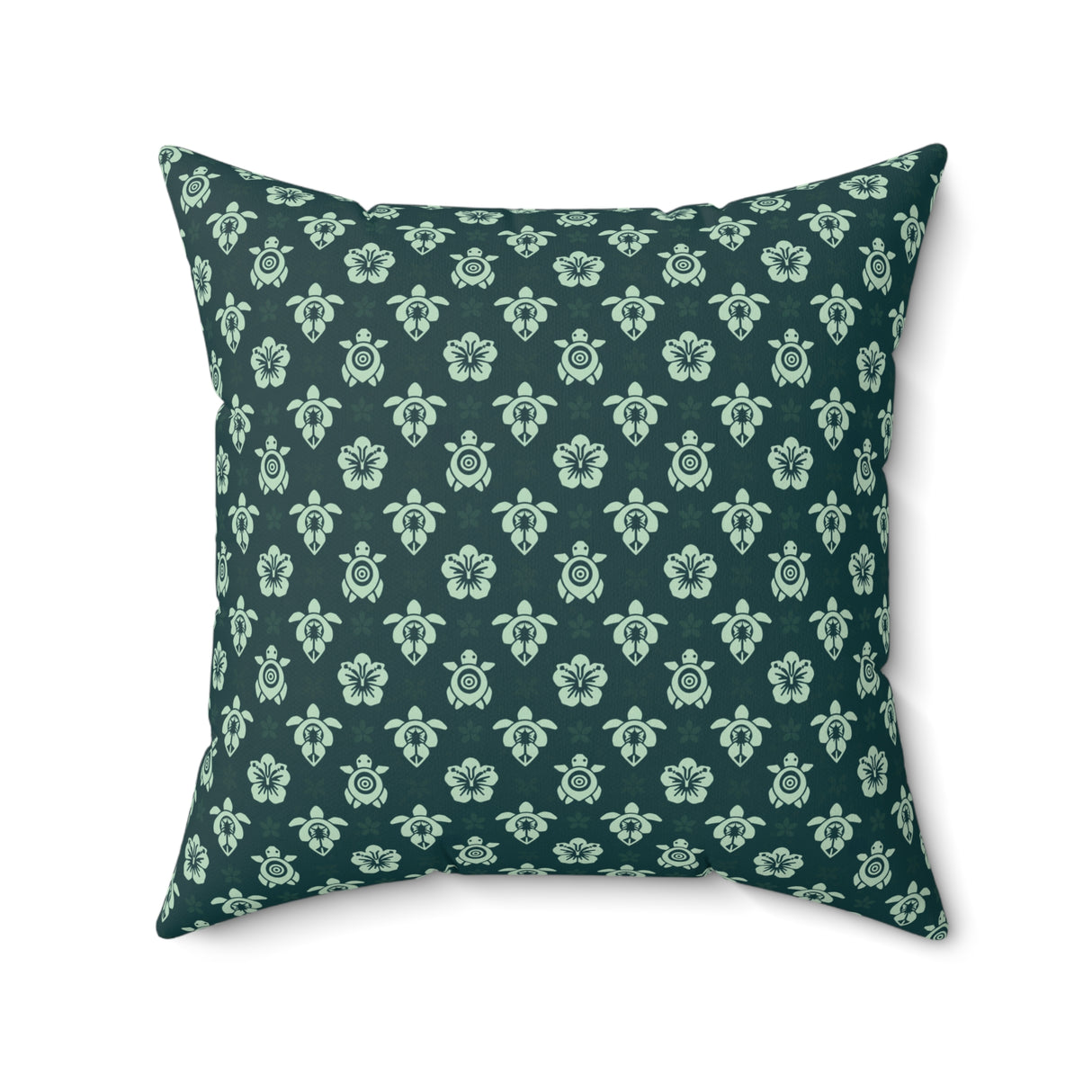 Teal and Black Tropical Pattern Sea Turtle Faux Suede Pillow - 4 sizes