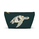 Dark Teal Collage Sea Turtle Print Accessory Pouch