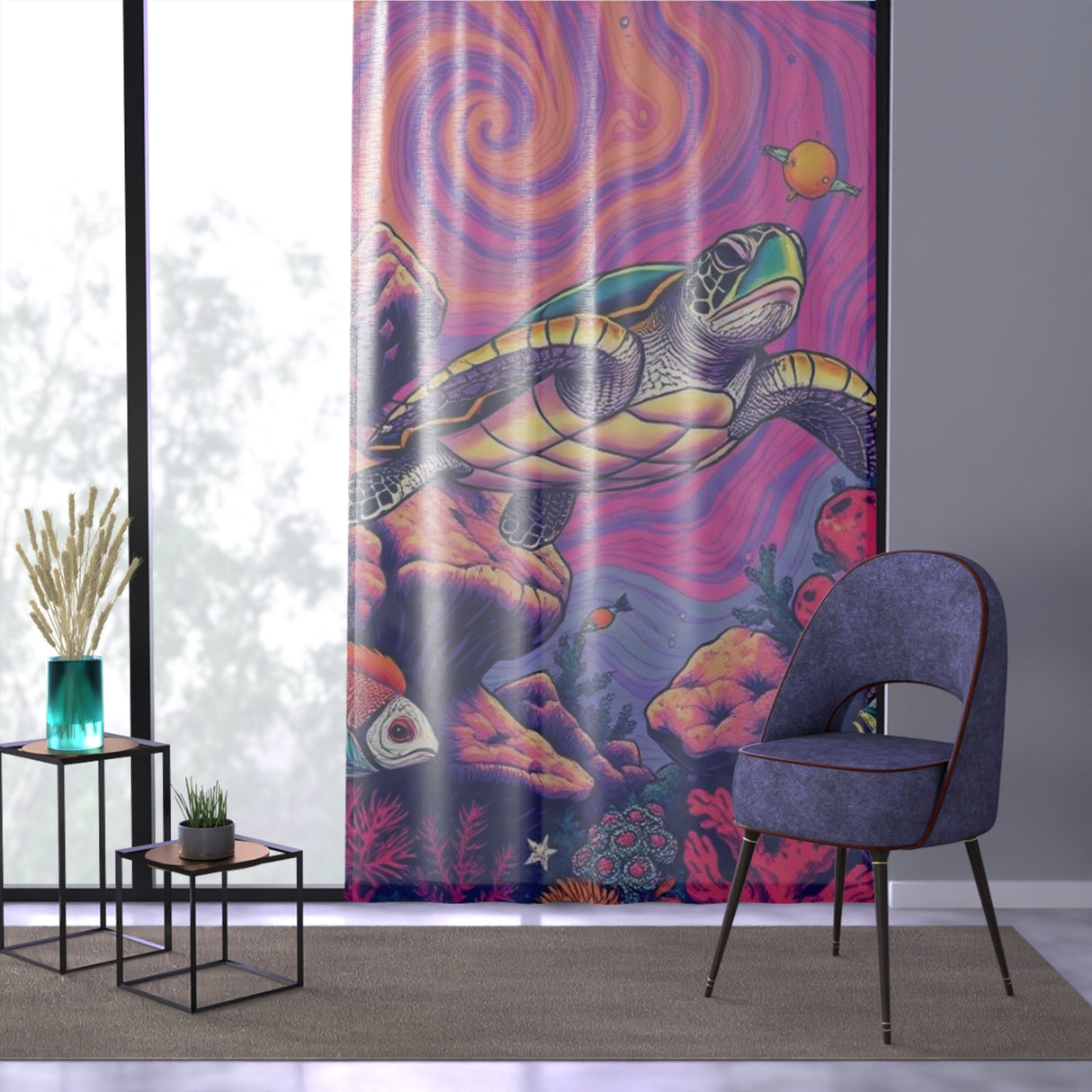 Trippy Space Sea Turtle Window Curtain