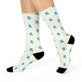 Ivory and Teal Sea Turtle Cushioned Crew Socks