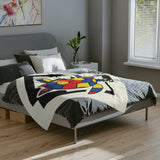 Bauhaus Inspired Red Yellow Blue Sea Turtle-Themed Velveteen Microfiber Blanket - 3 Sizes