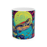 Cosmic Sea Turtle Ceramic Mug - Sea Turtle Lover Gift, Ocean Decor, Turtle Art, Eco-Friendly Drinkware, Groovy Coffe Cup