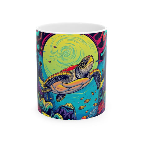 Cosmic Sea Turtle Ceramic Mug - Sea Turtle Lover Gift, Ocean Decor, Turtle Art, Eco-Friendly Drinkware, Groovy Coffe Cup