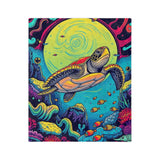 Psychedelic Sea Turtle-Themed Velveteen Microfiber Blanket - 3 Sizes