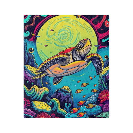 Psychedelic Sea Turtle-Themed Velveteen Microfiber Blanket - 3 Sizes