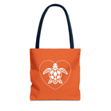 Orange Sea Turtle Heart Tote Bag - 3 sizes