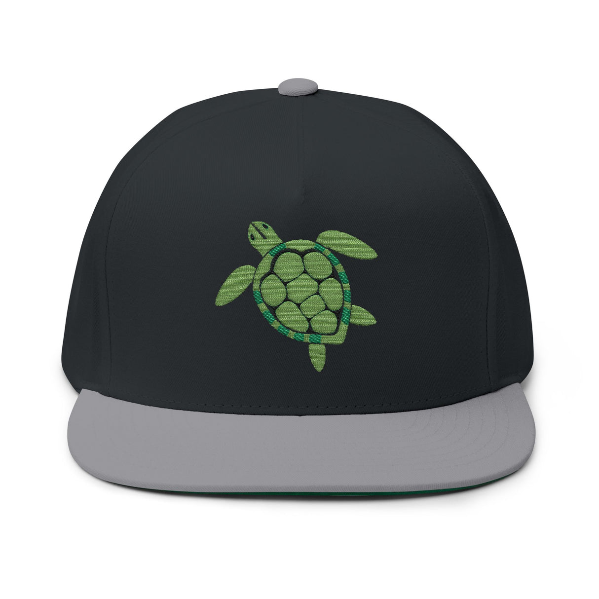 Green Sea Turtle Embroidered Flat Bill Cap