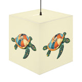 Green Collage Sea Turtle Geometric Light Cube Lamp