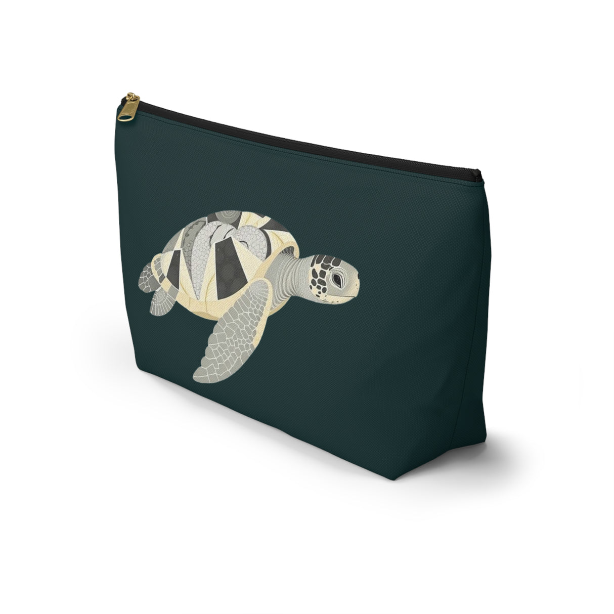 Dark Teal Collage Sea Turtle Print Accessory Pouch