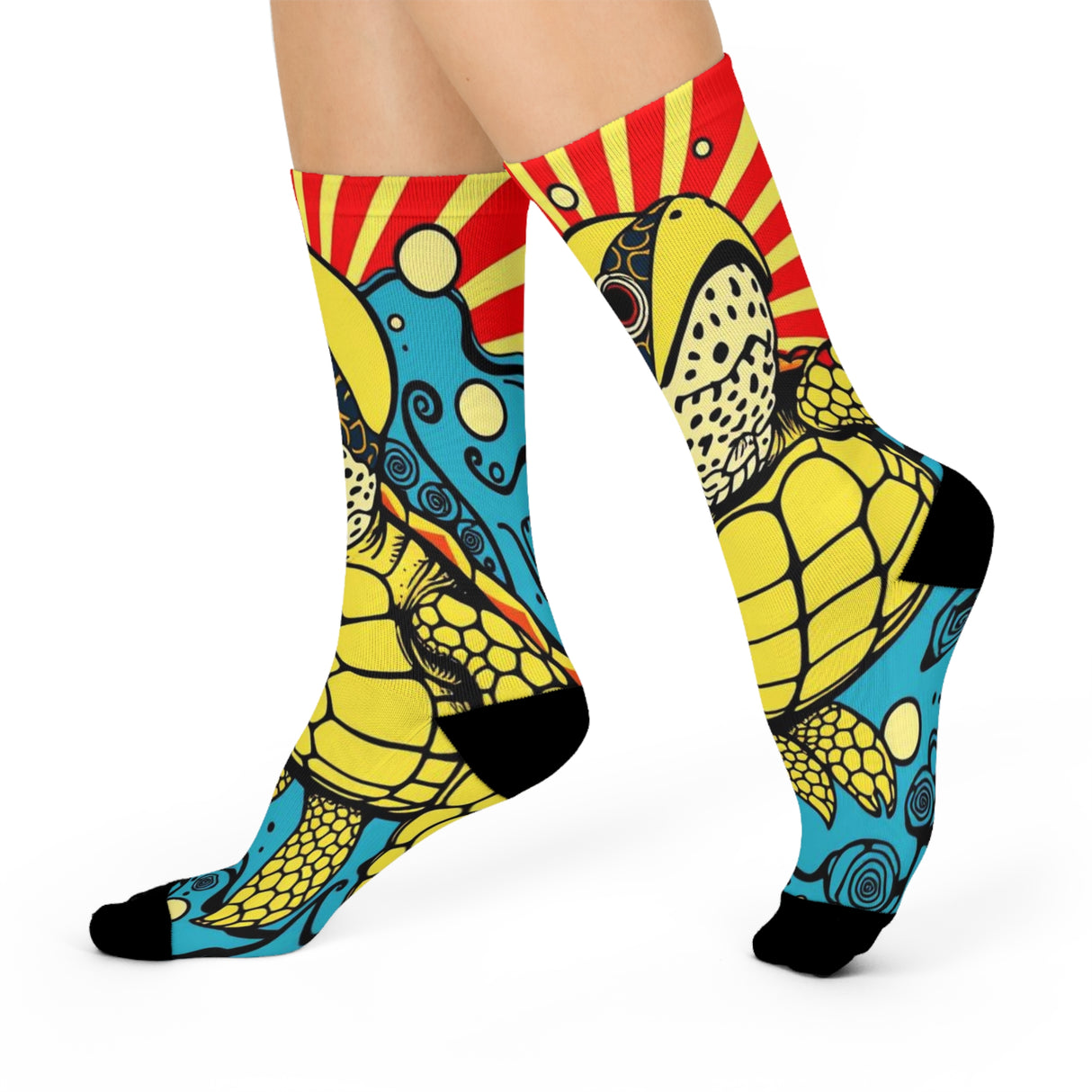Colorful Cartoon Sea Turtle Cushioned Crew Socks