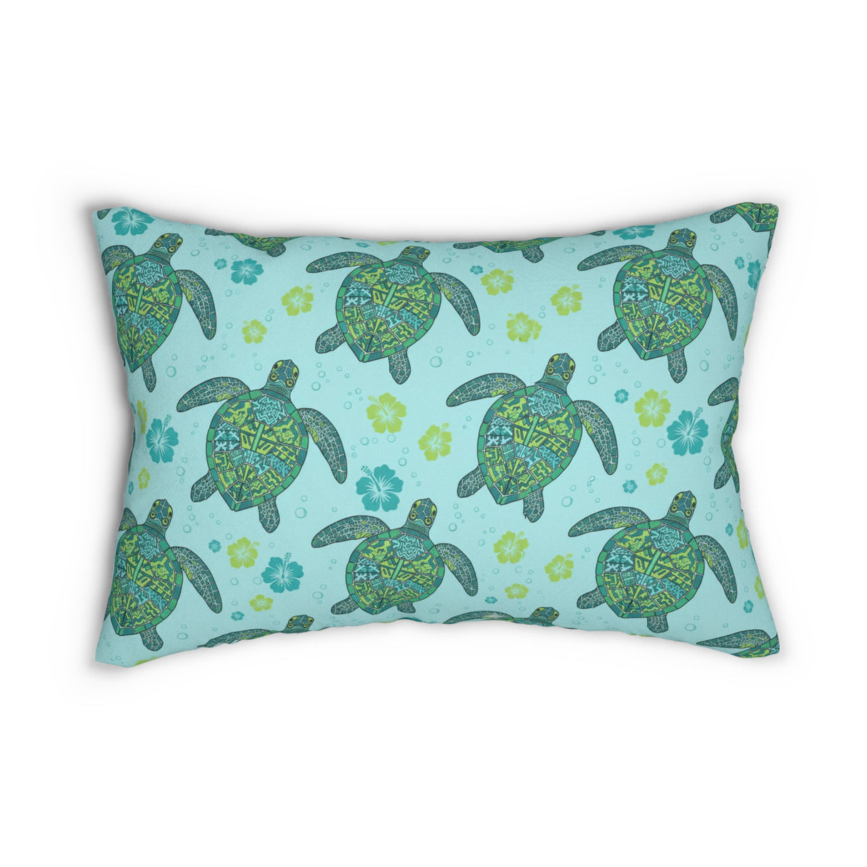 Sea Blue and Green Island Inspired Sea Turtle Lumbar Pillow