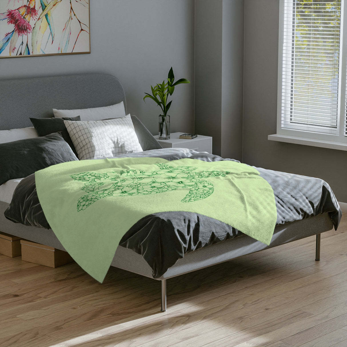 Green Turtle-Themed Velveteen Microfiber Blanket - Great for living rooms, bedroom or the beach - 3 Sizes