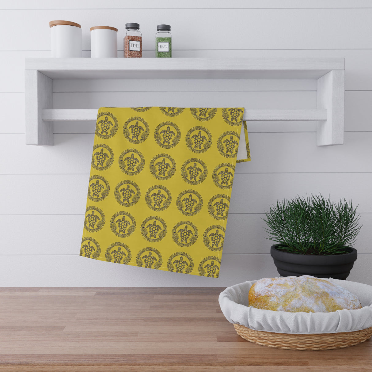 Gold Tropical Sea Turtle Tea Towels - Cotton Twill, Ideal for Home, Kitchen Decor, Beachy Kitchen, Sea Turtle Lovers