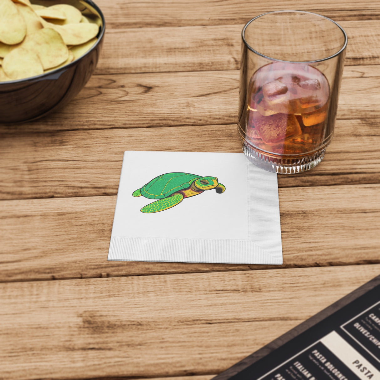 Green Cartoon SeaTurtle-Themed Cocktail Napkins