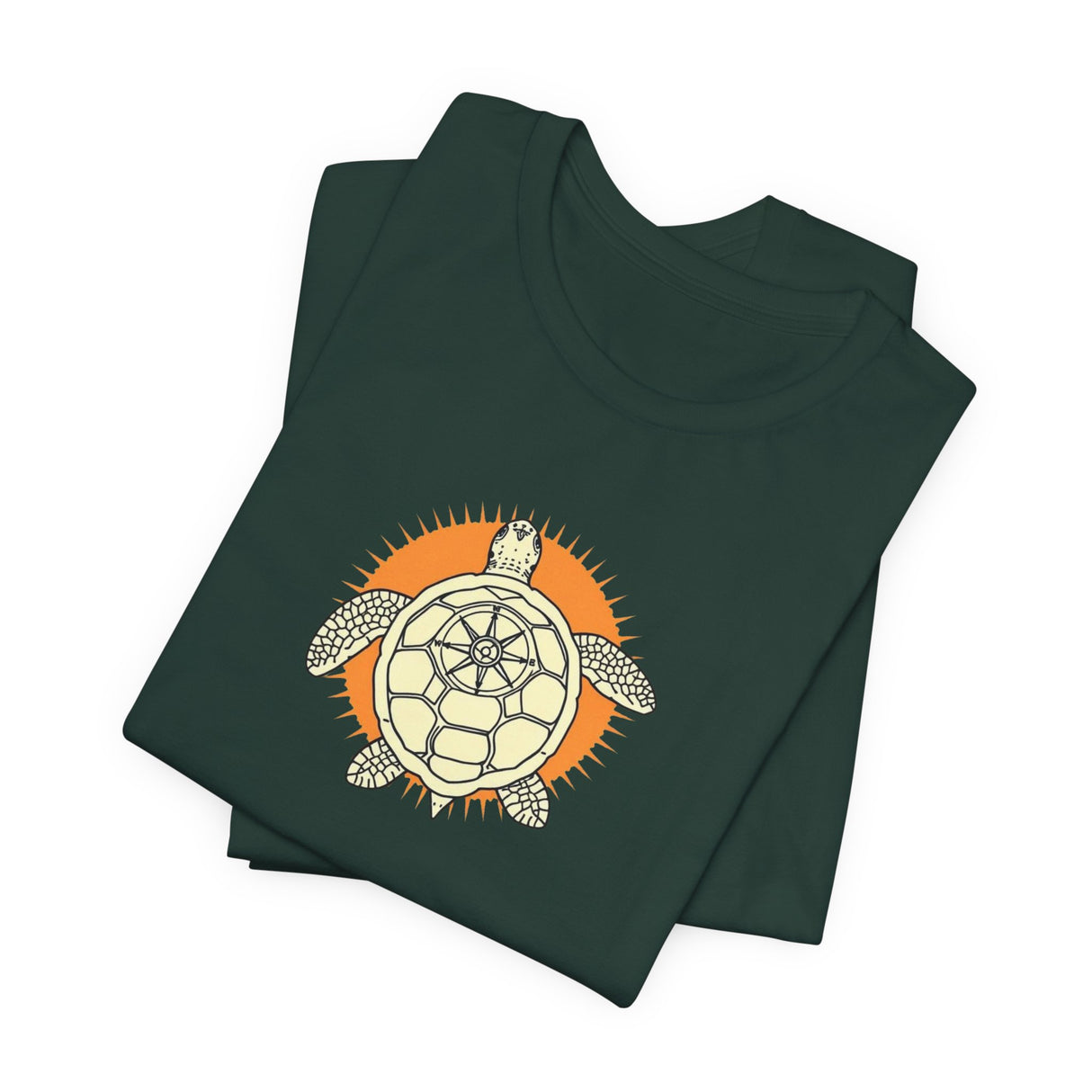 Orange and White Compass Sea Turtle Illustration Tee - 6 colors