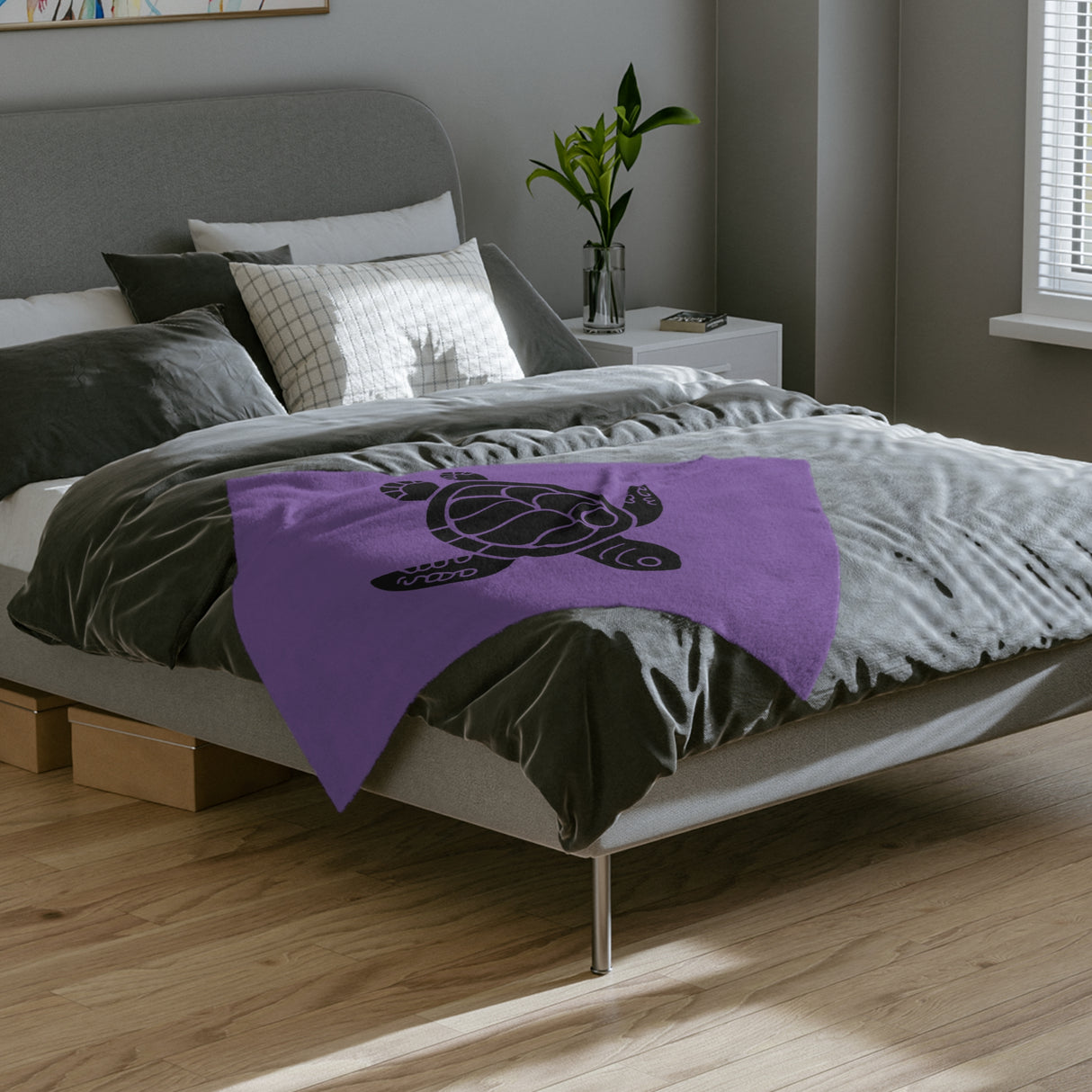 Purple and Black Sea Turtle Velveteen Microfiber Blanket - 3 Sizes