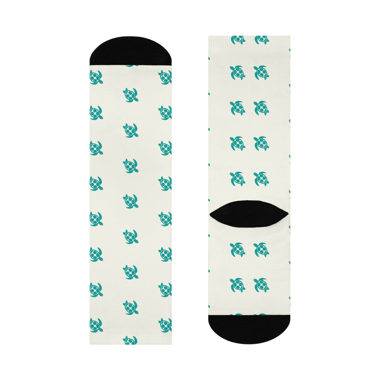 Ivory and Teal Sea Turtle Cushioned Crew Socks