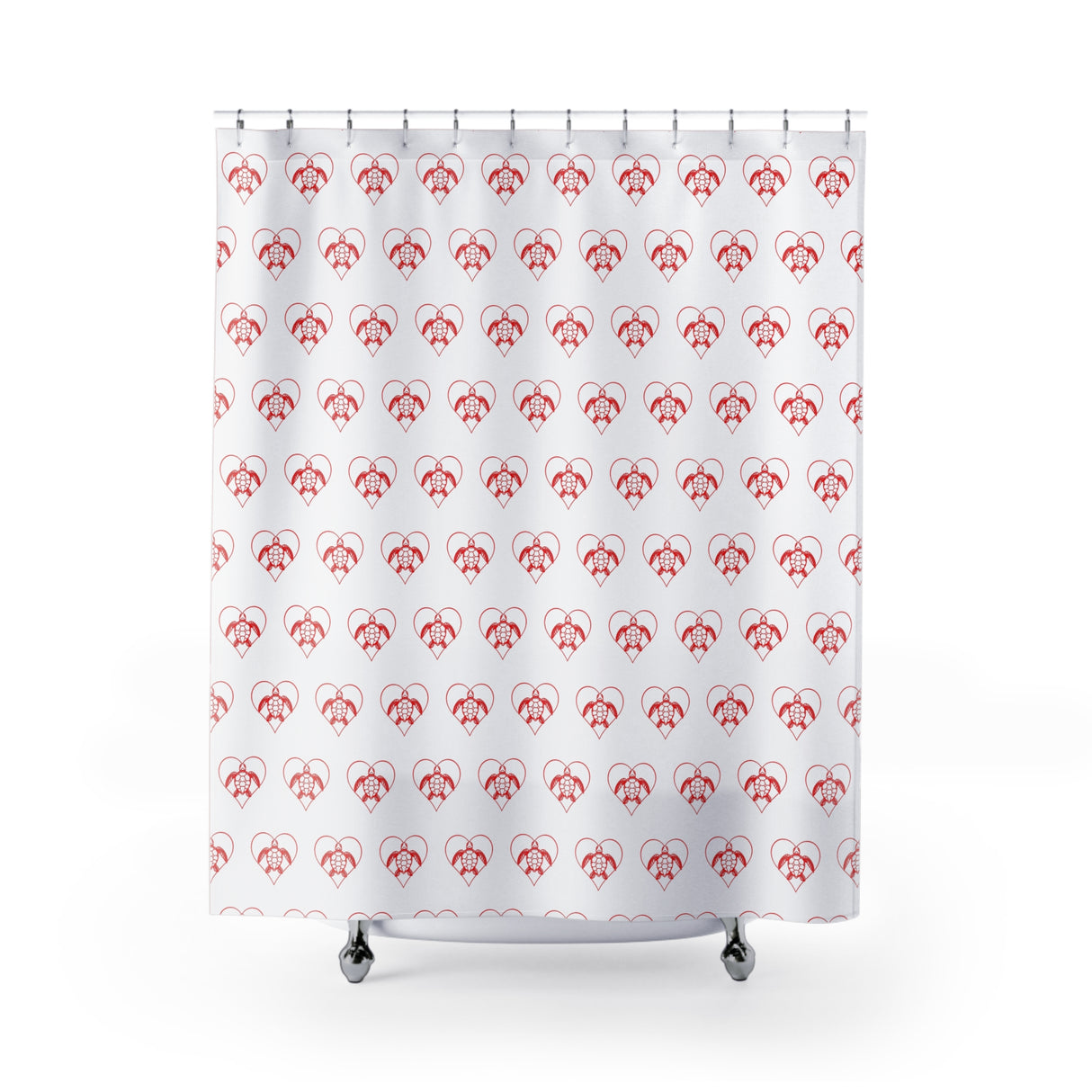 Red Heart Sea Turtle Shower Curtains - Coastal Bathroom Decor