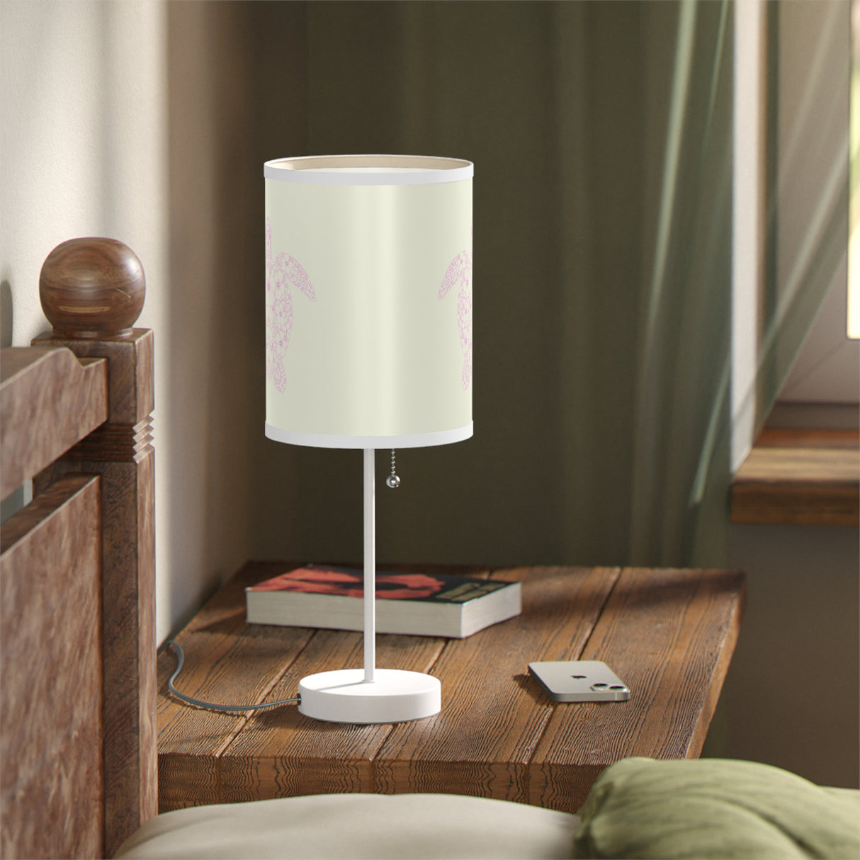 Colorful Pink Tropical Sea Turtle Table Lamp, Nightstand Light, Sea Life Decor, Beach House Accent, Kid's Room Lighting