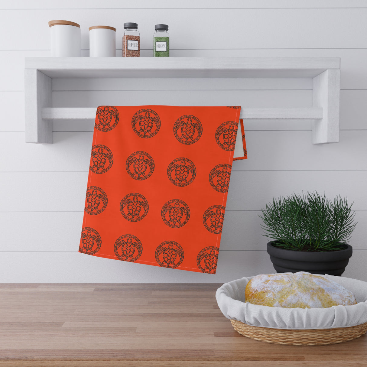 Orange Tropical Sea Turtle Tea Towels - Cotton Twill, Ideal for Home, Kitchen Decor, Beachy Kitchen, Sea Turtle Lovers