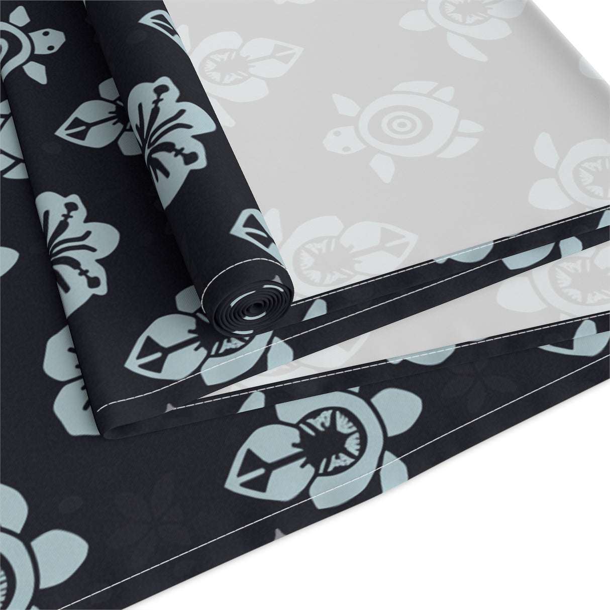 Dark Blue Sea Turtle and Floral Print Table Runner