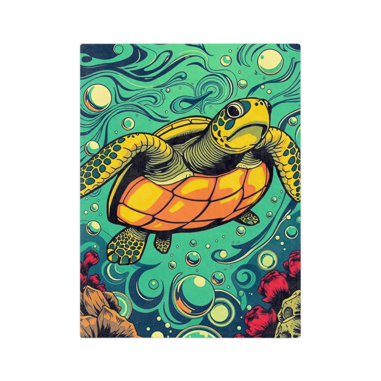 Vibrant Sea Turtle-Themed Velveteen Microfiber Blanket - 3 Sizes