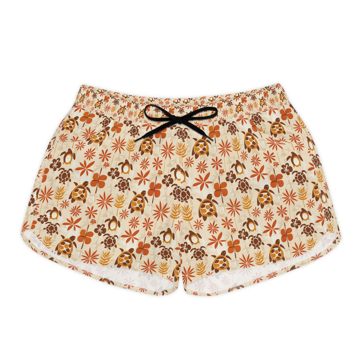 Retro Brown and Orange Tropical Sea Turtle Print Womens Shorts