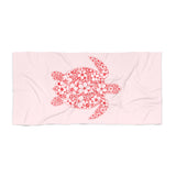 Red and Pink Tropical Sea Turtle Beach Towel