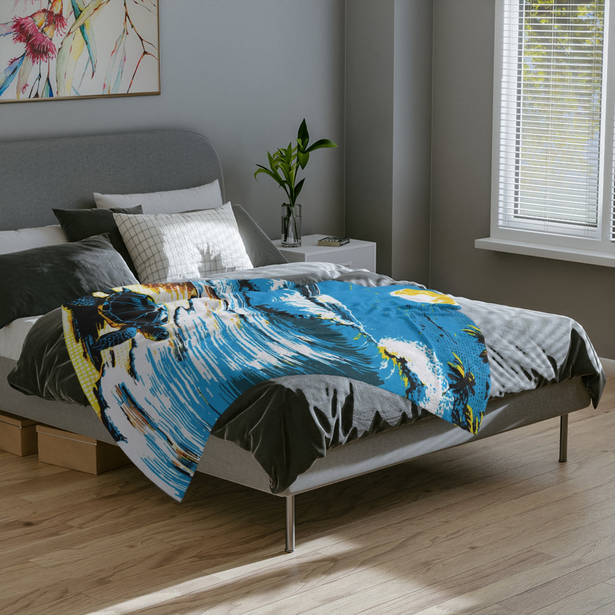 Headin Out To Sea Turtle -Themed Velveteen Microfiber Blanket - 3 Sizes