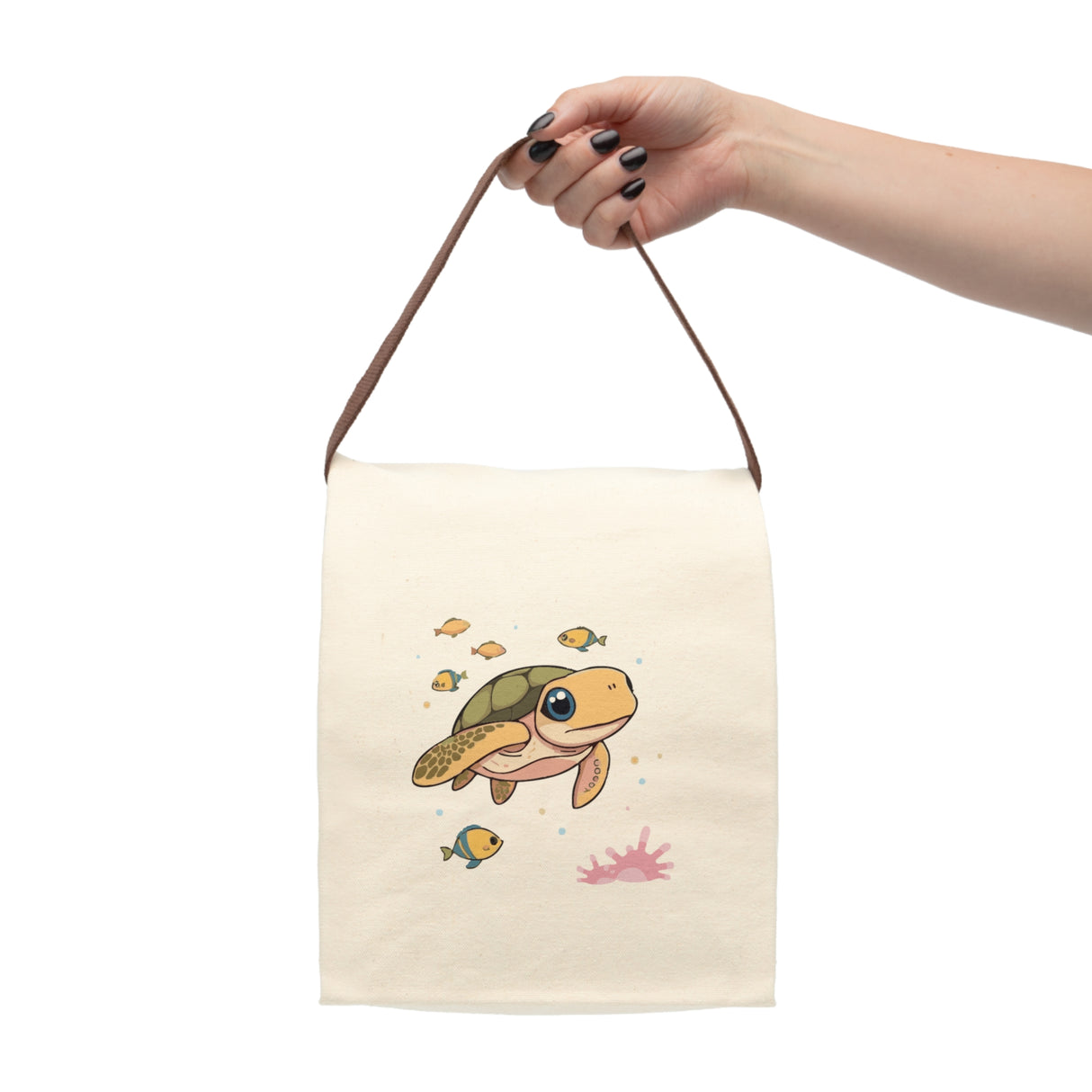 Cute Sea Turtle Lunch Bag, Eco-Friendly Tote, Kids Lunchbox, Beach Day Bag, Tote for School & Work, Reusable Canvas Lunch Bag