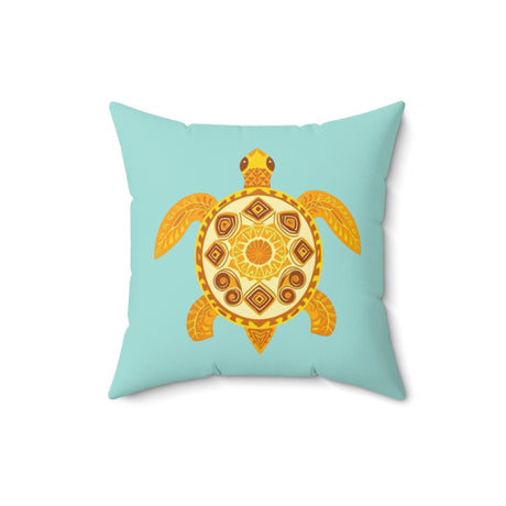 Blue And Yellow Faux Suede Pillow, Coastal Home Decor, Boho Accent Cushion, Beach House Accent, Sea Turtle Decor