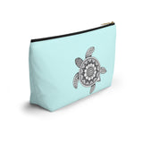 Boho White and Blue Sea Turtle Print Accessory Pouch