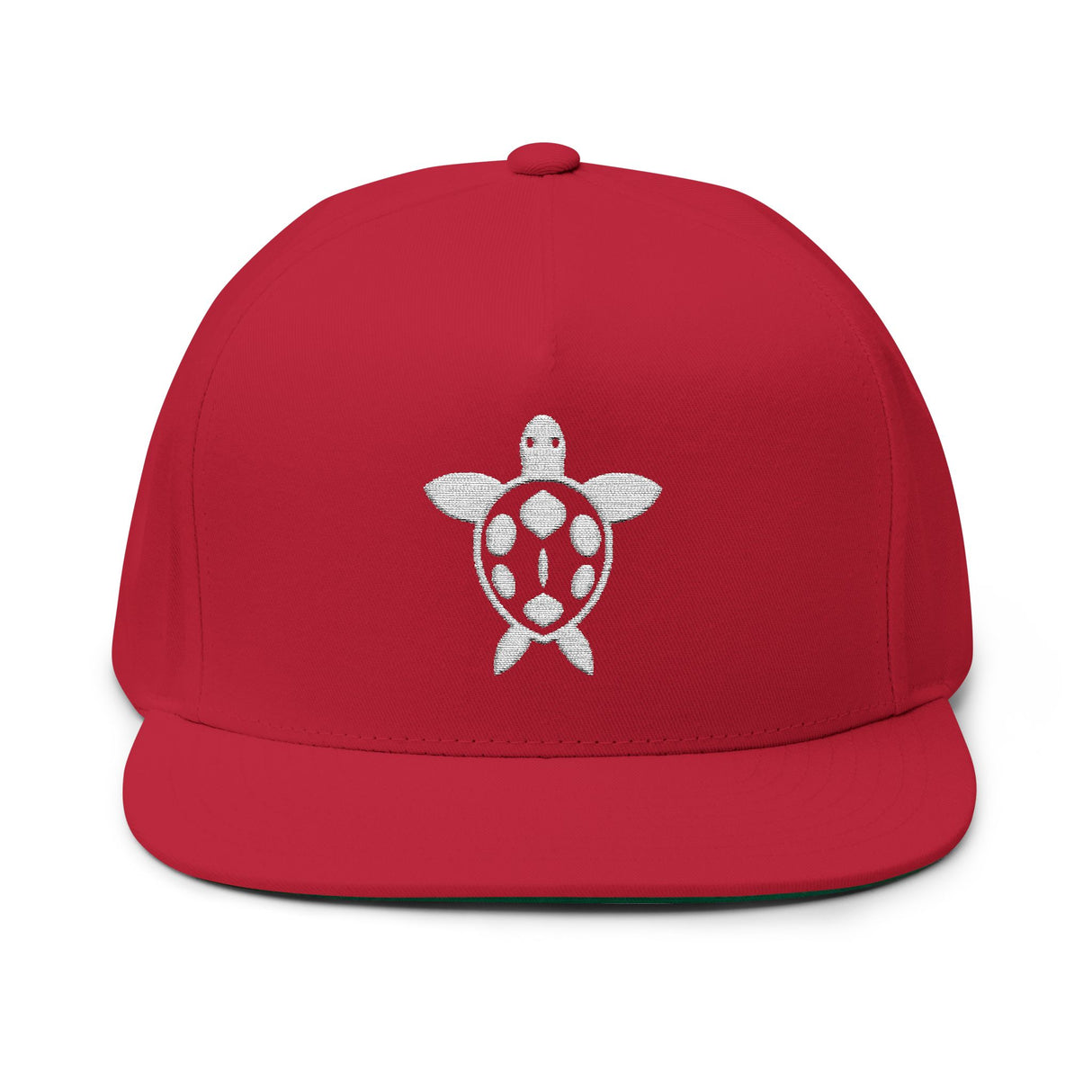 White Sea Turtle Embroidered Flat Bill Cap